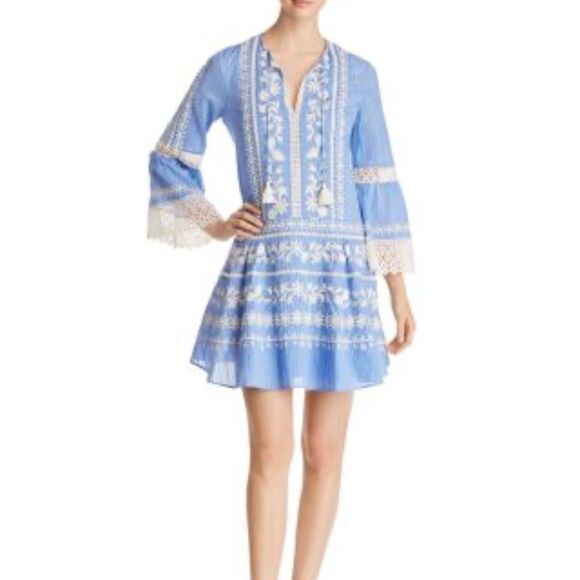 $498 EUC Tory Burch Gabriella Blue White Embroidered Dress Size 2 Perfect - Picture 1 of 10